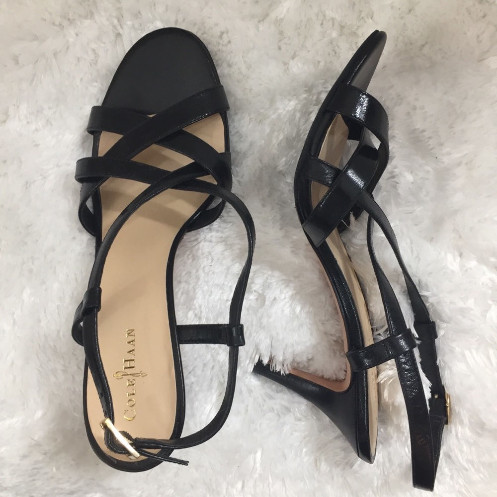 Classic Black Leather Strappy Sandal 3” Heel 6.5B